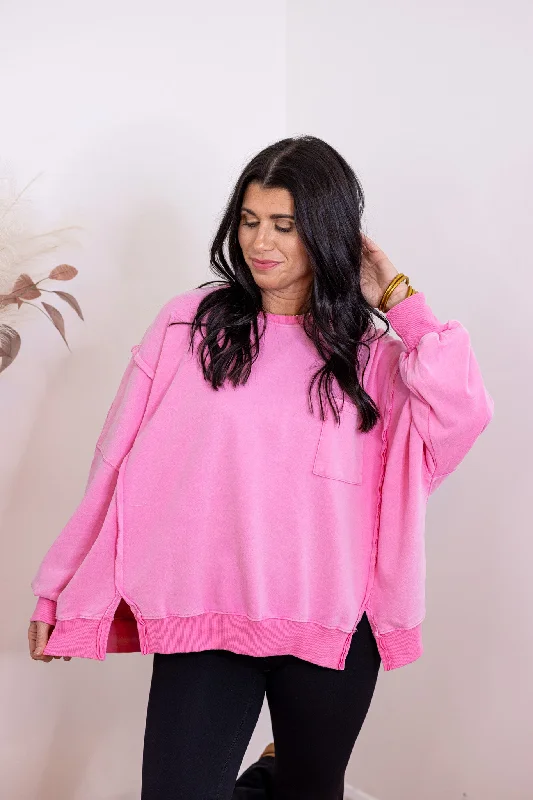 Trending On Washed Pink Pullover Oversized Cozy Pullover