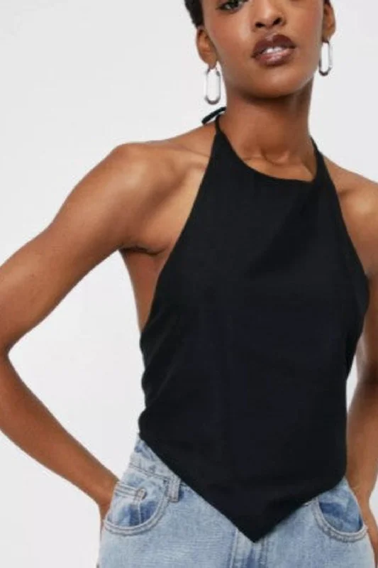 Halter Tie Open Back Crop Top Casual Formal Business