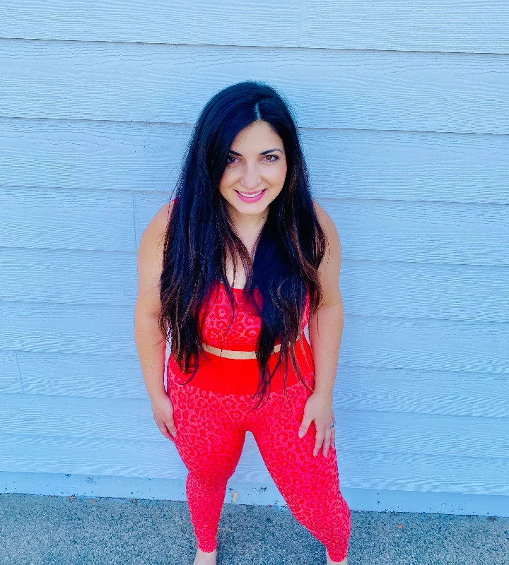 Red Leopard leggings Elegant Metallic Leggings