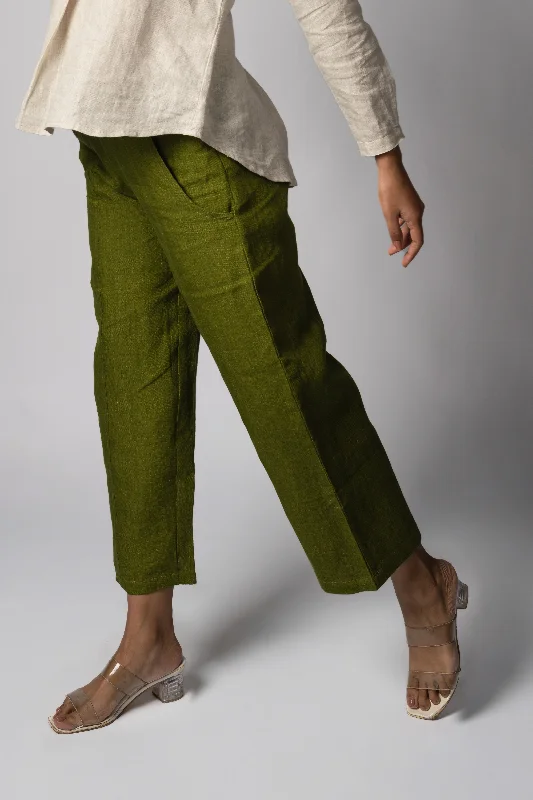 VERA Handloom Linen Olive Green Trousers Trousers Fall Fleece