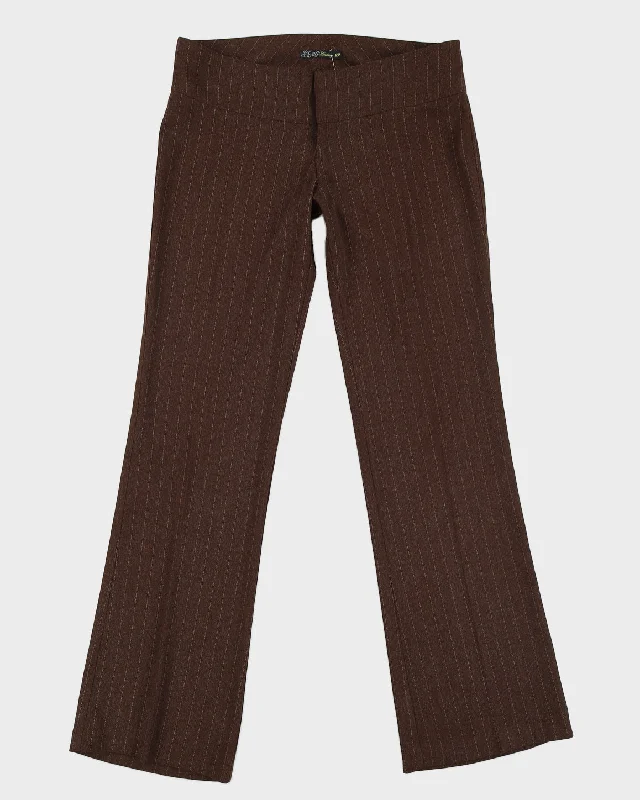 Y2K 00s Long Luxury Brown Pinstripe Lowrise Trousers - W29 Trousers Culottes Wide Leg Y2K 00s Long Luxury Brown Pinstripe Lowrise Trousers - W29 Trousers Culottes Wide Leg