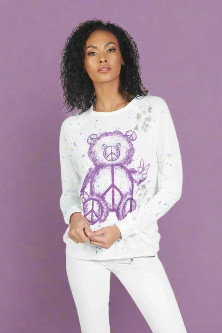 Lauren Moshi Darby Peace Teddy Pullover Solo Sleeve Pullover