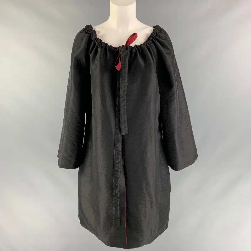 HEIDI WEISEL Size L Black Red Polyester Reversible Coat Denim Leather Suede