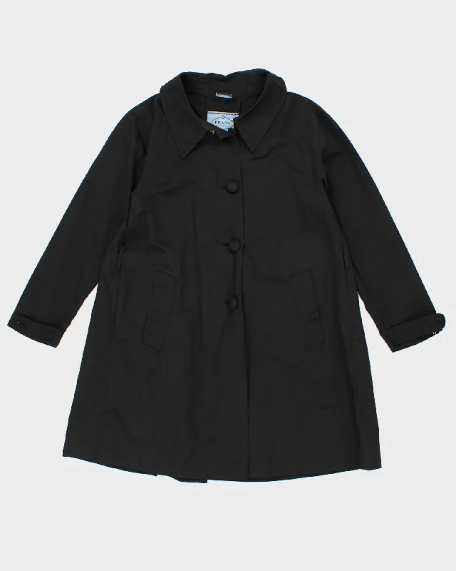 Prada Women's Black Collared Mac Coat - M Mesh Canvas Denim
