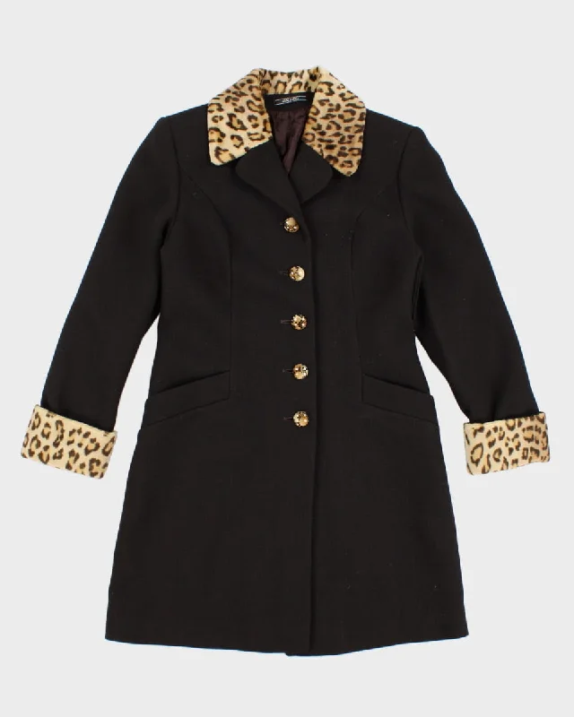 Abitale Wool Blend Leopard Print Coat - S Striped Polka Dot Solid
