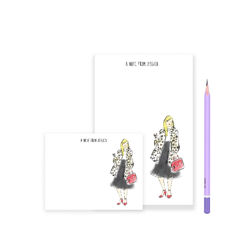 Leopard Coat + Lipstick Personalized Stationery Desk Set Hooded Caped Scarf