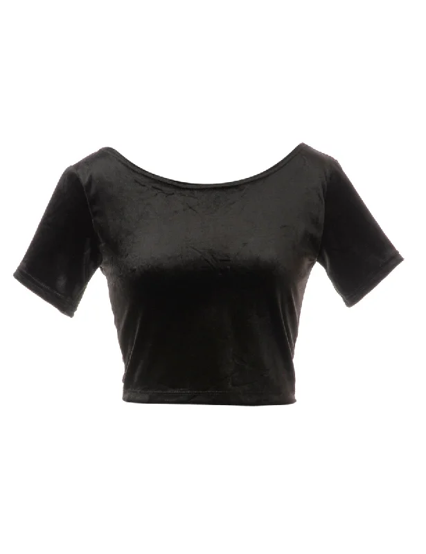 Label Velvet Low Back Crop Top Seamless Knitted Crochet