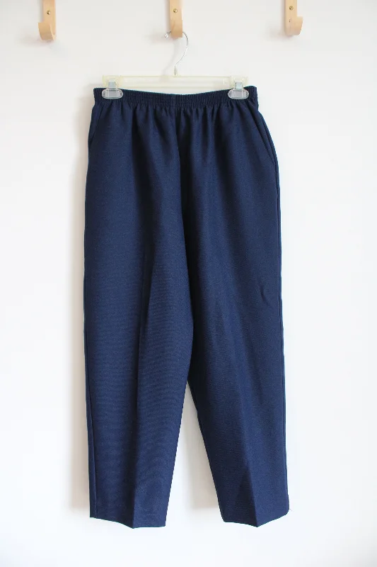 Alfred Dunner Solid Navy Trouser Pants | 10 Petite Trousers Palazzo Wide Leg