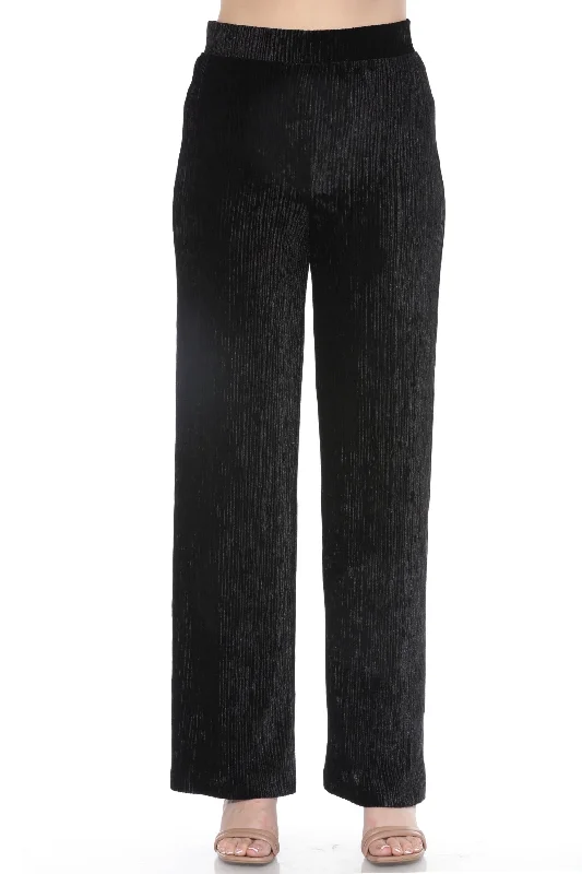 Joseph Ribkoff Black Pleated Velvet Wide Leg Trousers 244157 Trousers Exclusive Limited