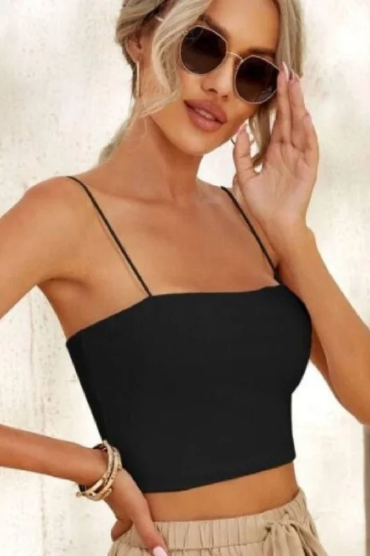 Hey My Basic Black Crop Top Collared Crop Top Boat Neck A-Line