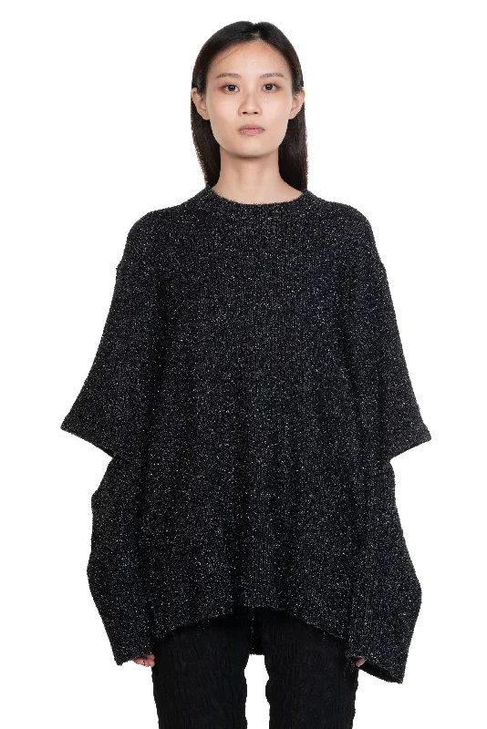 Split Sleeve Pullover Black High Neck Pullover