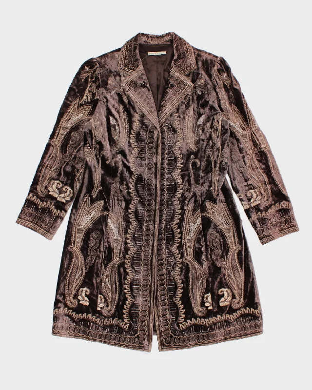 Vintage Peter Nygard Velvet Embroidered Coat - L Crew Neck V-Neck Boat Neck