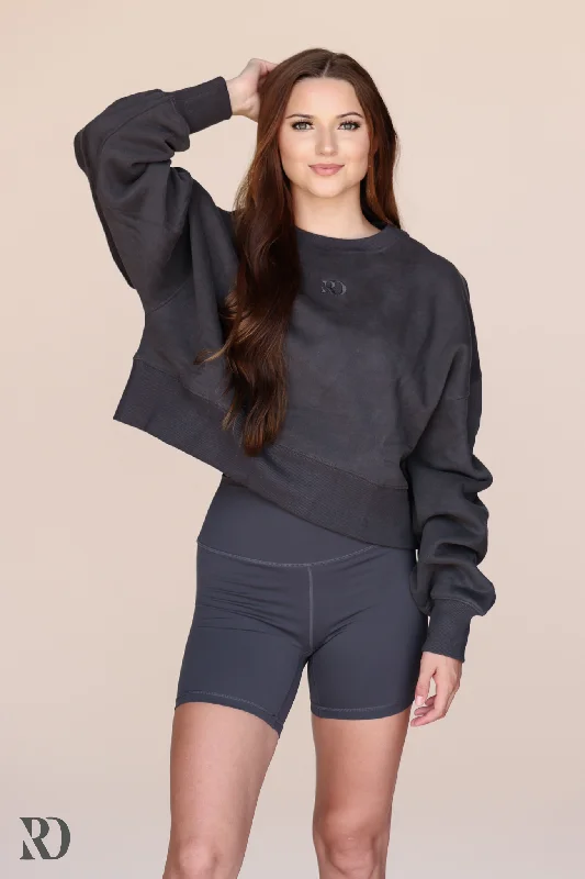 CHARCOAL WARMUP PULLOVER | RD ESSENTIALS Faux Fur Trim