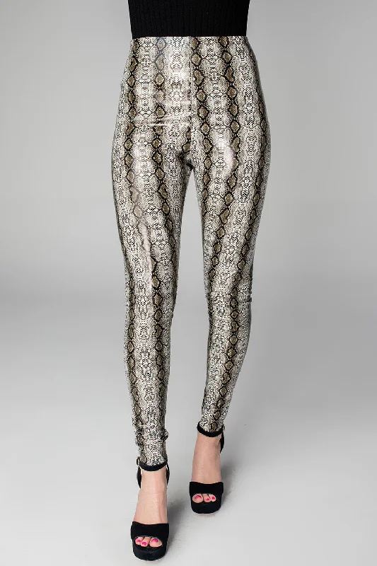 Mila Patent Vegan Leather Legging - Black Snake Trendy Seamless Fit Leggings