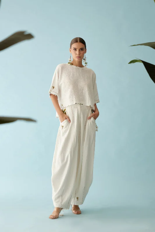 Off-White Hi-Low Crop Top Wool Fabric Cashmere Fabric Tweed Fabric
