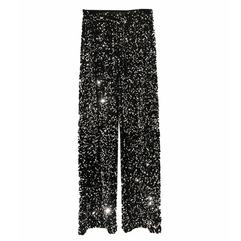 2023 Thickened Sequins Wide-leg Pants Drape Plus Size Mopping Trousers Shiny Long Straight Pants for Women Trousers Flared Retro 2023 Thickened Sequins Wide-leg Pants Drape Plus Size Mopping Trousers Shiny Long Straight Pants for Women Trousers Flared Retro