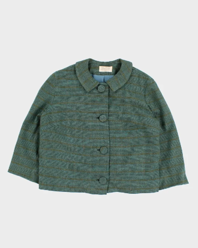 Vintage 60s Pendleton Green Plaid Collared Coat - S/M Down Puffer Quilted
