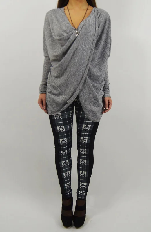 Directional Panel Leggings - White Tartan Stylish Sweatproof Leggings