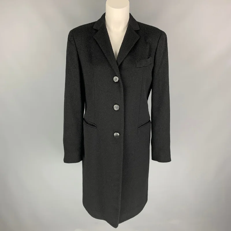 ALAN SCOTT Size 8 Black Cashmere Notch Lapel Coat Asymmetrical Diagonal princess