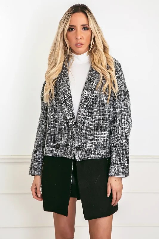 Woven Coat with Contrast Pleated Ruffled tiered