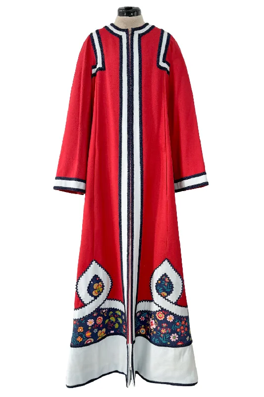 One of Two Identical 1970s Malcolm Starr Red Zipper Front Coats w Applique & Braiding Detail SZ MED Buttoned Toggled Snapped One of Two Identical 1970s Malcolm Starr Red Zipper Front Coats w Applique & Braiding Detail SZ MED Buttoned Toggled Snapped