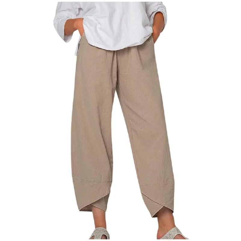 LOAIHA Cotton Linen Capri Pants for Women Palazzo Lounge Pants Summer Printed Cropped Beach Elastic Waist Comfy Baggy Trousers Cotton Linen Pants Palazzo Lounge Pants Khaki Trousers Occasion Special