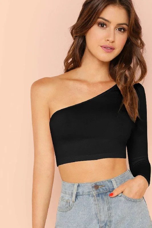 One Shoulder Black Crop Top Modern Contemporary Chic