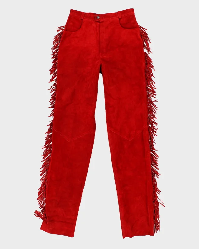 Womens Vintage 1980s Giorgio Red Suede Fringe Trousers - S Trousers cozy comfortable