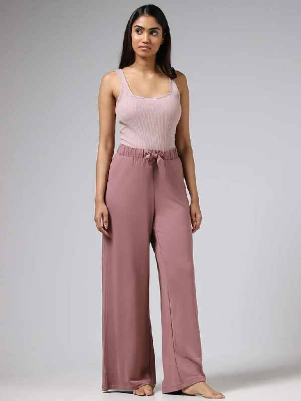 Wunderlove Dusty Rose Supersoft Wide-Leg Supersoft Trousers Trousers Elastic Waist Soft Wunderlove Dusty Rose Supersoft Wide-Leg Supersoft Trousers Trousers Elastic Waist Soft