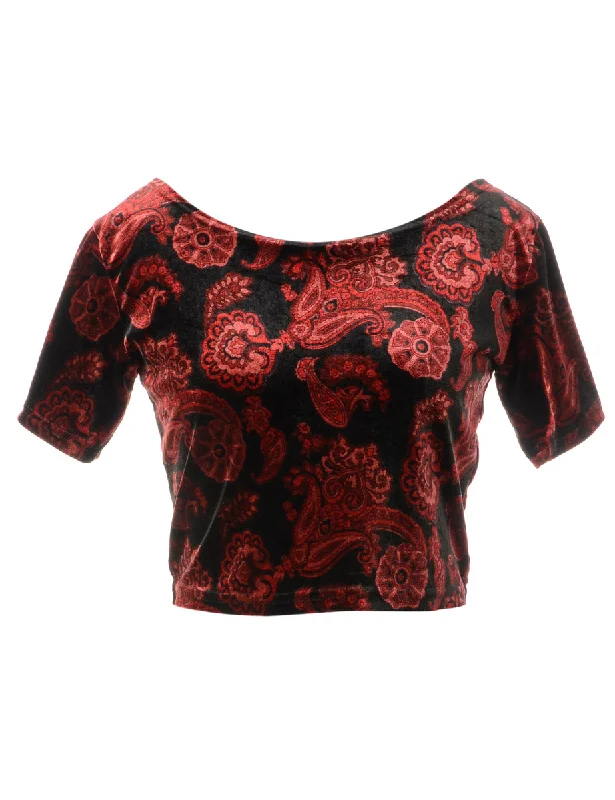Label Velvet Low Back Crop Top Elasticated Padded Insulated