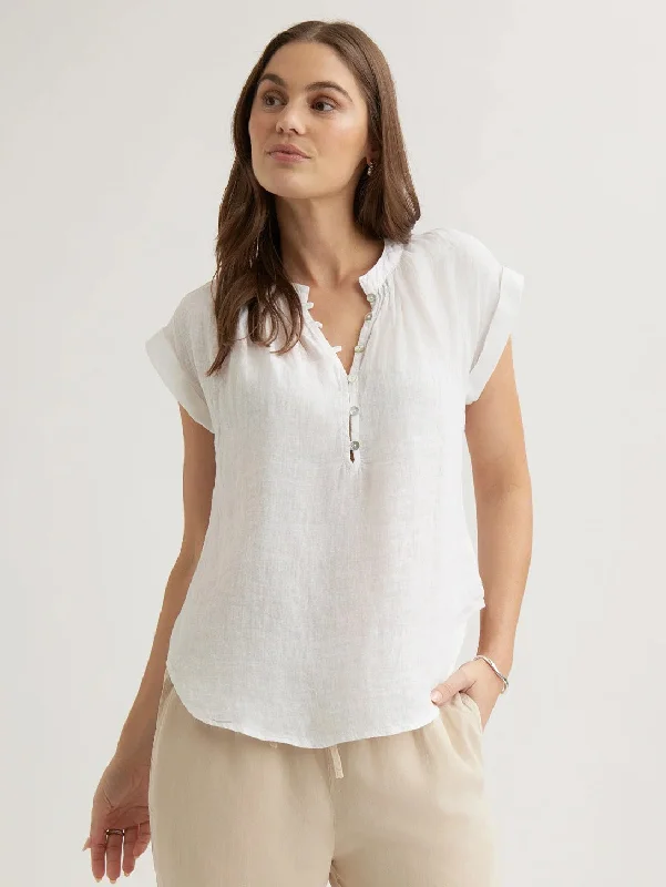 Cap Sleeve Pullover Top - White Short Sleeve Top