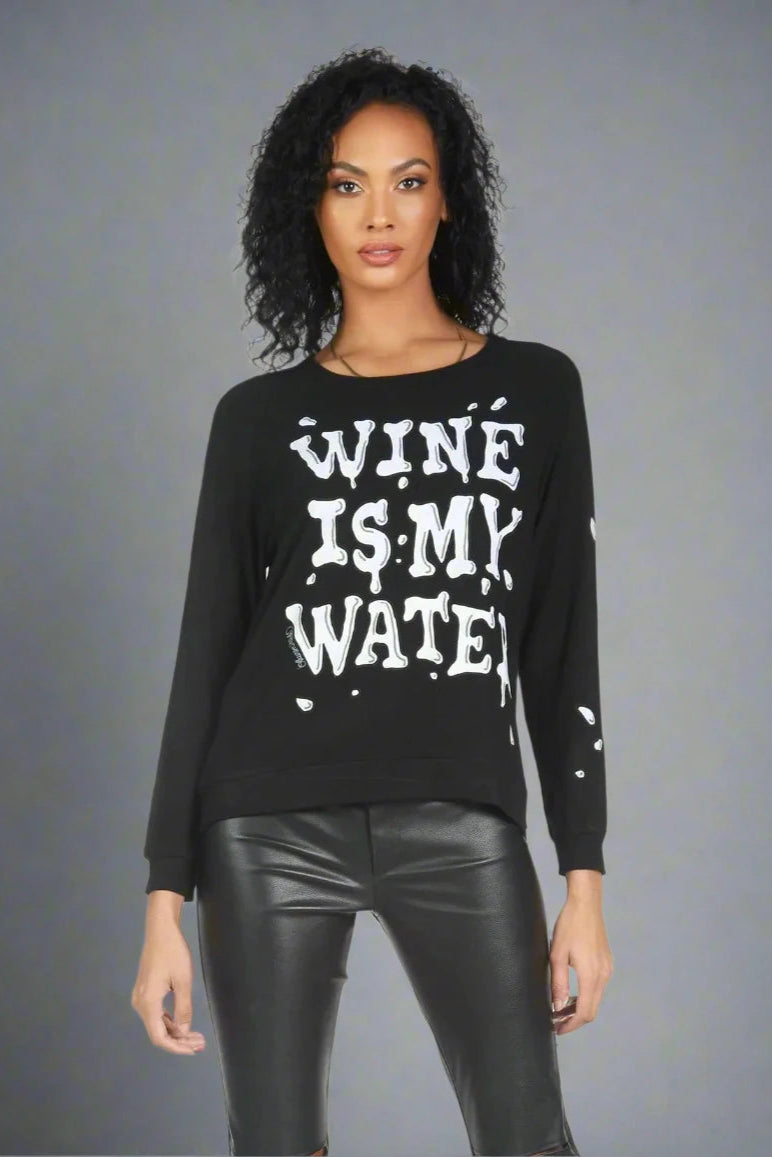 Lauren Moshi Everly Wine is My Water Pullover Slim Sleeve Pullover