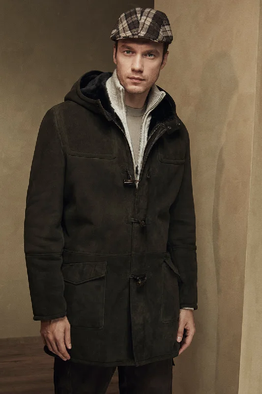 Noah Men's Shearling Sheepskin Coat with Hood - Khaki Lapel Coat Peter Pan Collar Coat Cowl Neck Coat Noah Men's Shearling Sheepskin Coat with Hood - Khaki Lapel Coat Peter Pan Collar Coat Cowl Neck Coat
