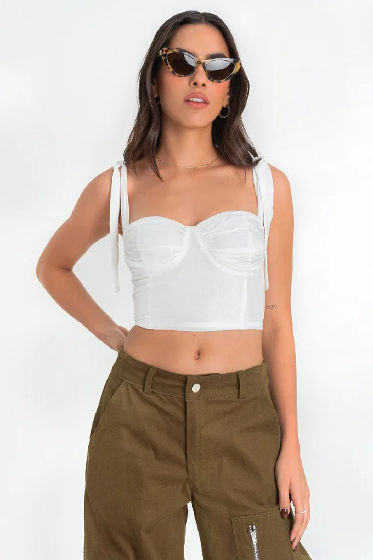 Crop top de escote corazón tirantes con nudo Cotton Fabric Linen Fabric Terry Fabric Crop top de escote corazón tirantes con nudo Cotton Fabric Linen Fabric Terry Fabric