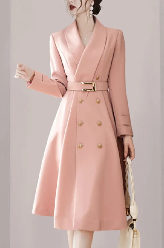 V-Neck Trench Coat Hook-and-Loop Buckled Tied