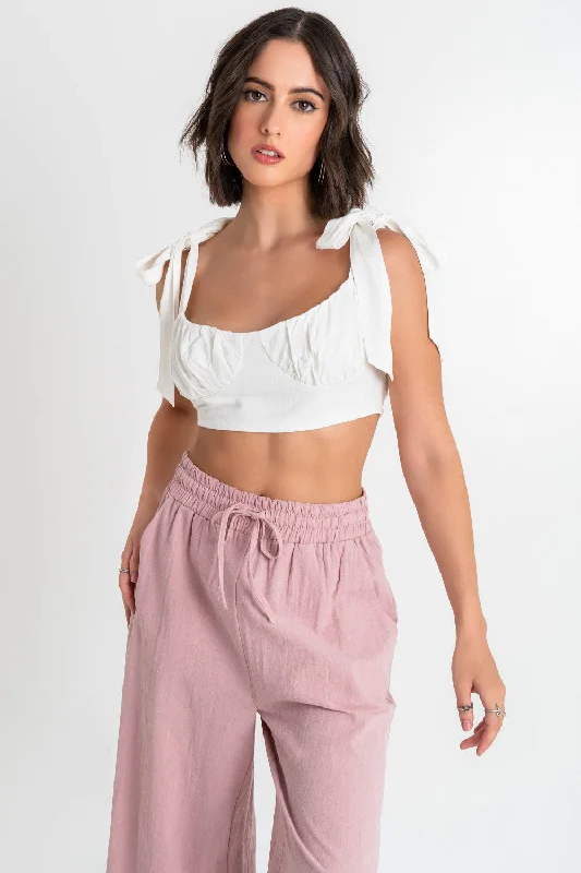 Crop top de lino tirantes con nudo Welt Pockets Slit Pockets Flap Pockets