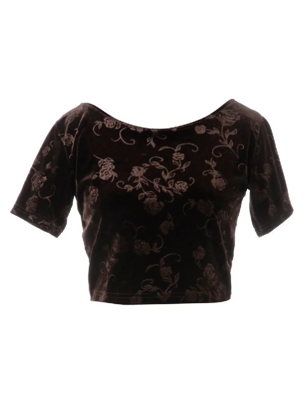 Label Velvet Low Back Crop Top Fleece Nylon Spandex