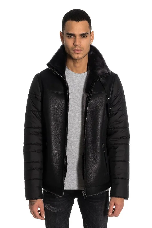 Ralf Men's Merino Shearling Sheepskin Coat - Black Parka Down Jacket Wool Coat