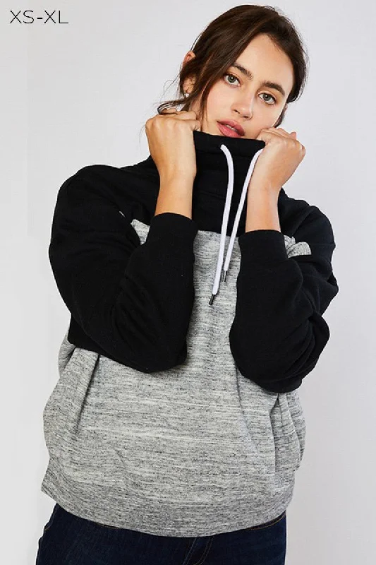 BLACK COWL NECK COLOR BLOCK PULLOVER Plunging Neck Pullover