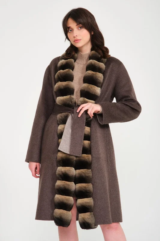 Double Face Long Cashmere and Wool Coat Striped Polka Dot Solid