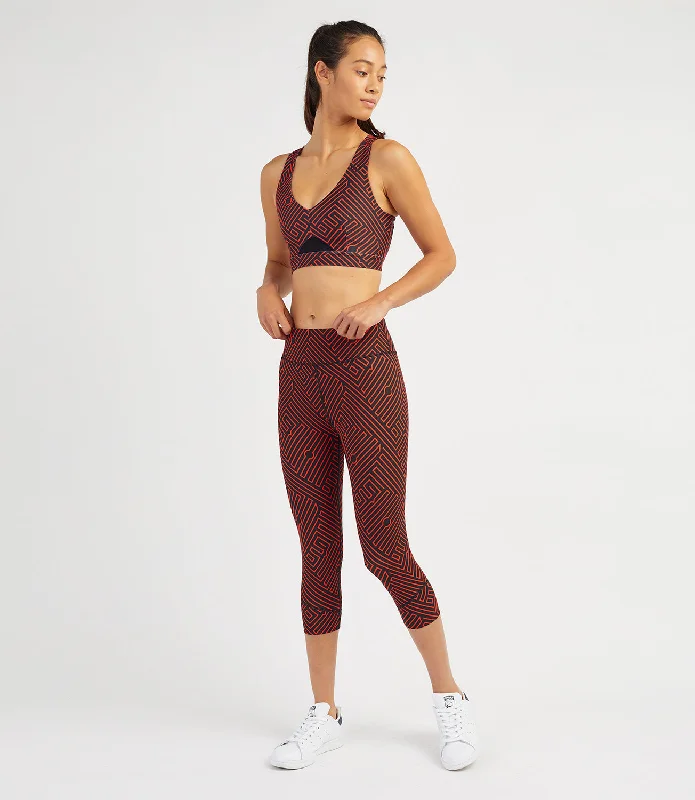 Georgia Capri Leggings - Black/Flame Print Fashionable Lacy Detail Leggings
