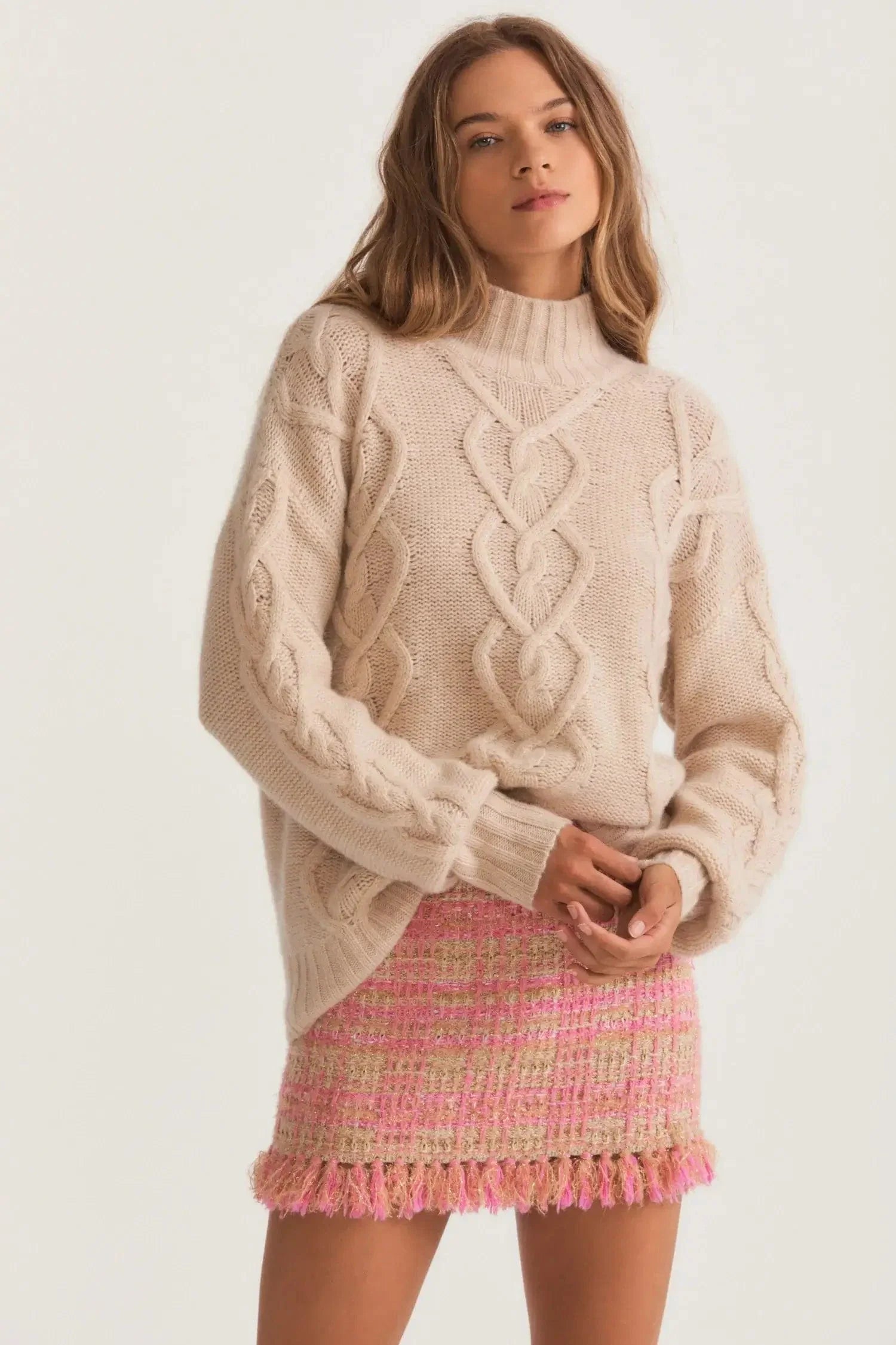 Love Shack Fancy - Izia Pullover in Wheat Gathered Sleeve Pullover