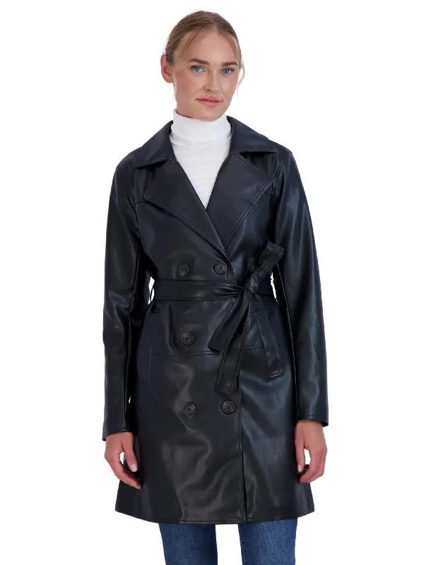 Sebby Collection Women's Faux Leather Trench Coat Parka Down Jacket Wool Coat
