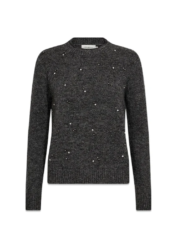 CMDIAMOND PULLOVER - Dark Grey Melange Keyhole Neck Pullover