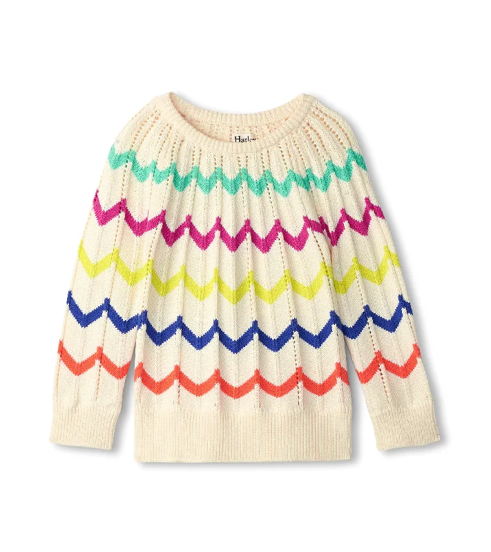 Rainbow Chevron Raglan Pullover Sweater One Shoulder Top