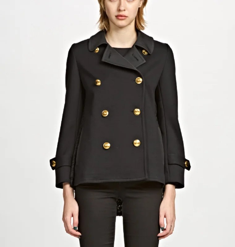 Gold Metal Button Back Lace P Coat Knit Woven Fleece