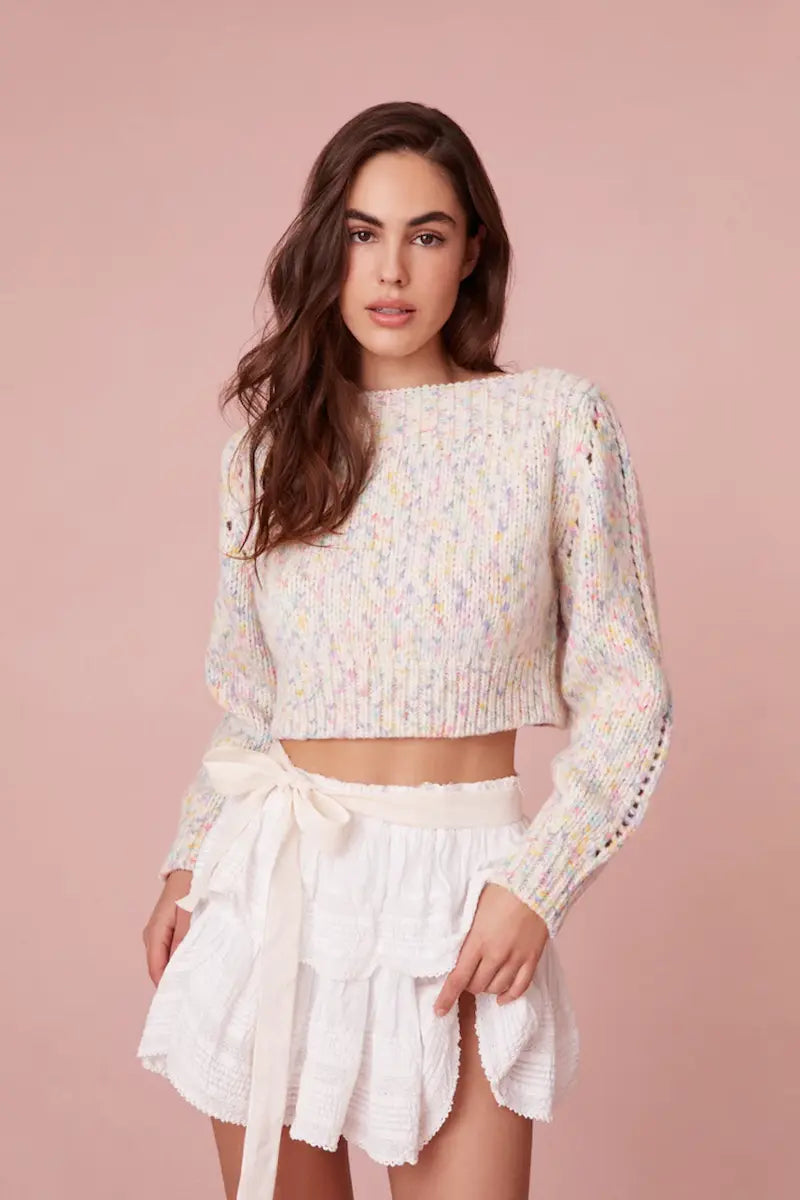 LoveShackFancy Larson Crop Pullover Textured Knit Design