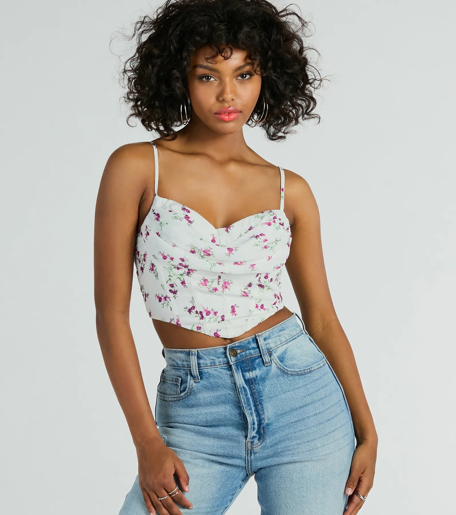 Perfect Harmony Cowl Neck Floral Crop Top Fashionable Trendy Casual