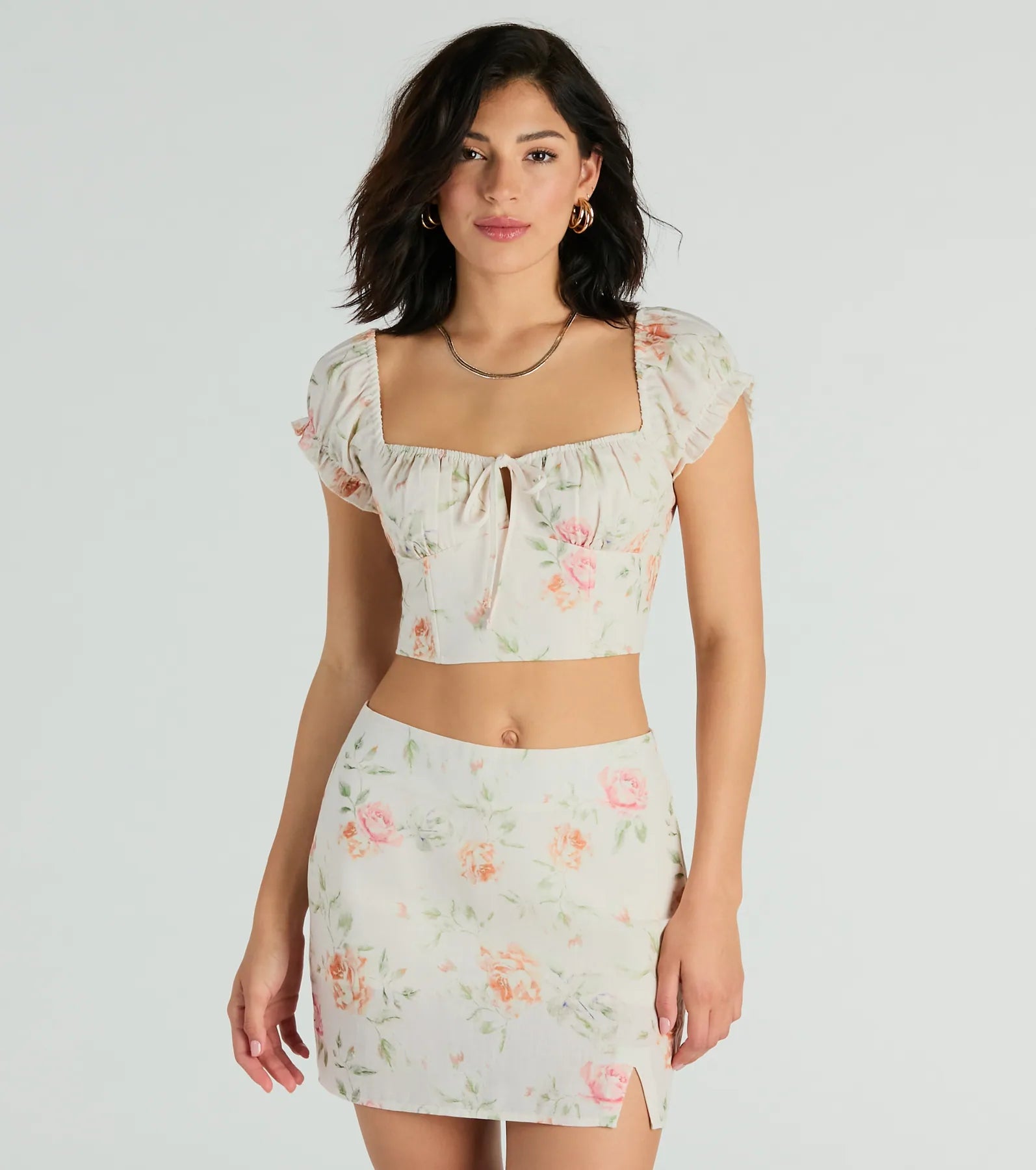 Prettiest Vibe Puff Sleeve Floral Woven Crop Top Machine Wash Dry Clean Hand Wash