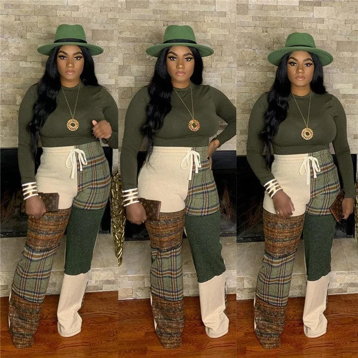 New Arrivals women clothes 2022 Patchwork High Waist Wide Leg Pants Trouser For Lady Plus Size Pants Trousers Canvas Durable New Arrivals women clothes 2022 Patchwork High Waist Wide Leg Pants Trouser For Lady Plus Size Pants Trousers Canvas Durable